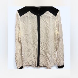 Ann Taylor Black and White Button-Up Blouse 100%silk